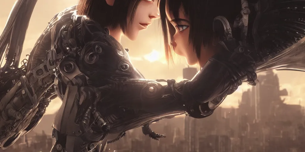 Prompt: alita battle angel, photorealistic, magical atmosphere, gthl. art, makoto shinkai, genshin impact, studio ghibli. trending on artstation. award winning digital artwork award