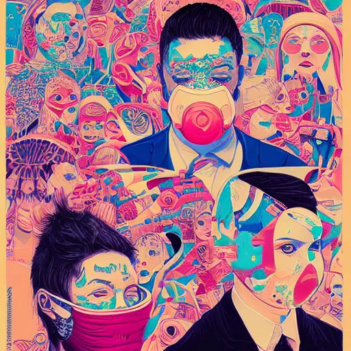 Prompt: portrait of people with sanitary mask, Tristan Eaton, artgerm, Victo Ngai, RHADS, ross draws