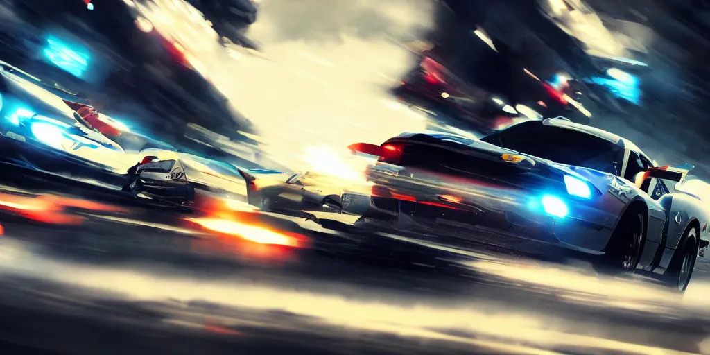 Prompt: A commercial art piece for a racing movie with lot of motion blur, cinematic, dramatic, artstation