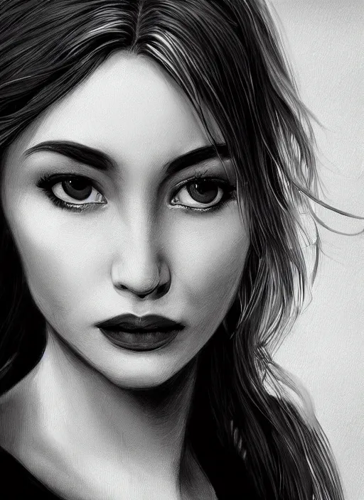 Image similar to up close portrait of a beautiful woman in black and white, art by diego fazio and diegoKoi and oscar Ukono, concept art, sharp focus, artgerm, 8k highly detailed