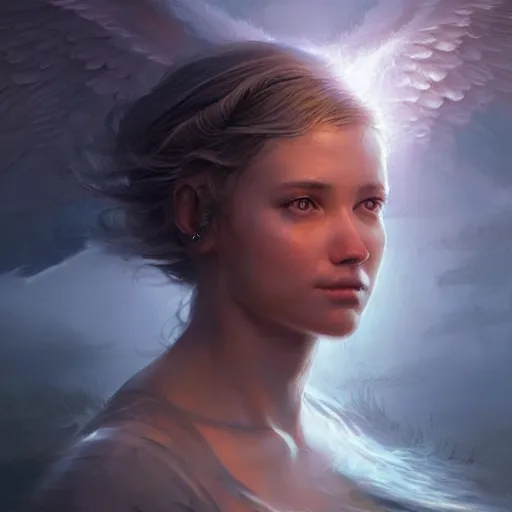 Prompt: a fantastic hyperdetailed 3 d matte painting of a light flow stream of energy comes out of the soul of a girl from the light who looks like an angel by art by greg rutkowski artgerm