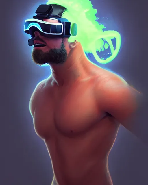 Image similar to highly detailed vfx portrait of a character of a wrestler with vr goggles, stephen bliss, chalk, unrealengine, greg rutkowski, loish, rhads, beeple, chalk, makoto shinkai and lois van baarle, ilya kuvshinov, rossdraws, tom bagshaw, basil gogos