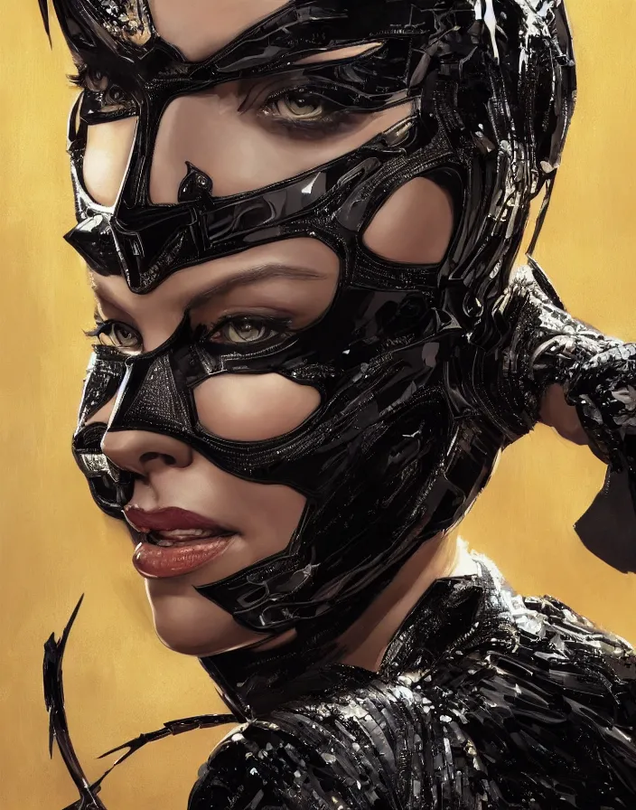 Image similar to portrait of charlize theron as a catwoman. batman. intricate abstract. intricate artwork. by tooth wu, wlop, beeple, dan mumford. octane render, trending on artstation, greg rutkowski very coherent symmetrical artwork. cinematic, hyper realism, high detail, octane render, 8 k, iridescent accents.