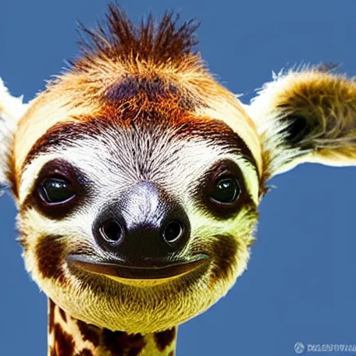 Prompt: happy sloth giraffe hybrid, bold natural colors, national geographic photography, masterpiece, full shot