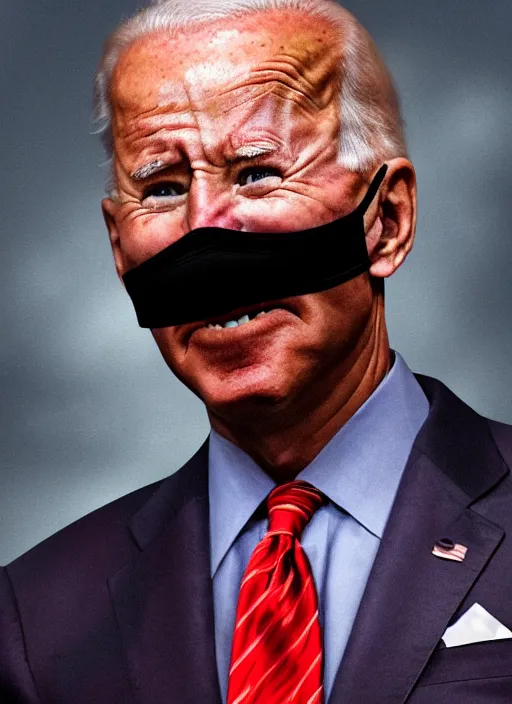 Image similar to hyper realistic ultra realistic vengeful photo furious glowing red eyes biden, high quality photo, detailed , 8k