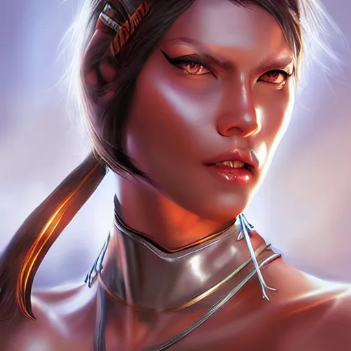 Prompt: portrait of a woman warrior, digital art, character art, by artgerm