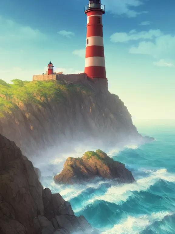 Prompt: A highly detailed matte painting of lone lighthouse by Studio Ghibli, Makoto Shinkai, by Artgerm, by WLOP, by Greg Rutkowski, volumetric lighting, octane render, 4K resolution, trending on artstation, masterpiece