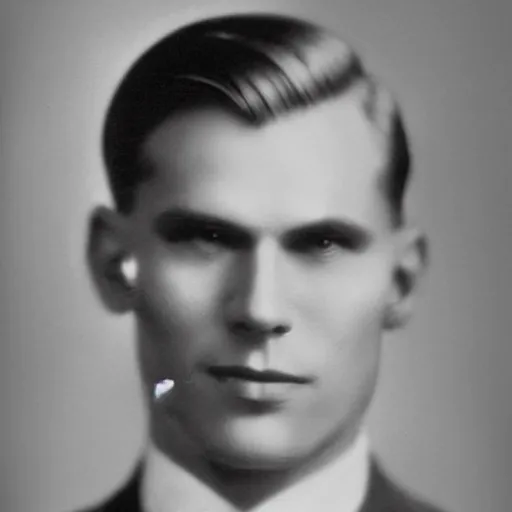 Image similar to A photograph portrait of Jerma985 wearing a suit with short slicked hair in the early 1930s, taken in the early 1930s, grainy, taken on a early 1930s Kodak Camera, realistic, hyperrealistic, very realistic, highly detailed, very detailed, extremely detailed, detailed, digital art, trending on artstation