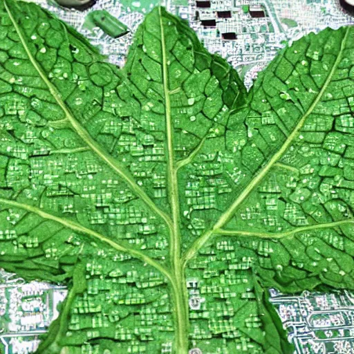 Image similar to a digital leaf of mint made of circuit board