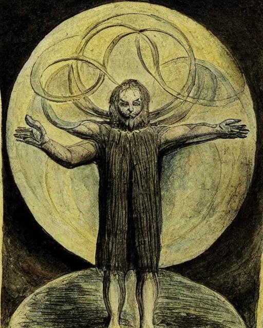 Image similar to a druid standing in a circle at the beginning of the world by william blake