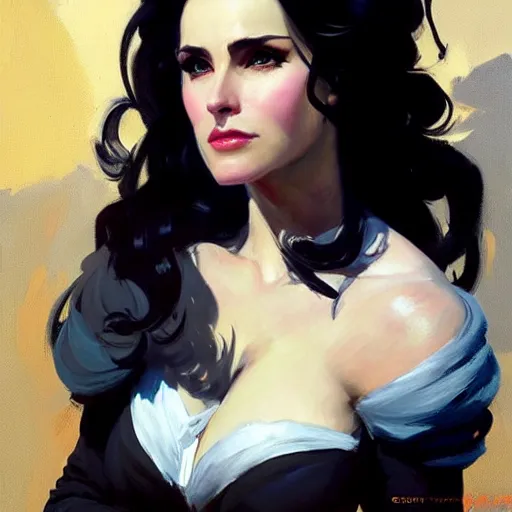 Prompt: Greg Manchess portrait painting of Yennefer of Vengerberg as Overwatch character, medium shot, asymmetrical, profile picture, Organic Painting, sunny day, Matte Painting, bold shapes, hard edges, street art, trending on artstation, by Huang Guangjian and Gil Elvgren and Sachin Teng