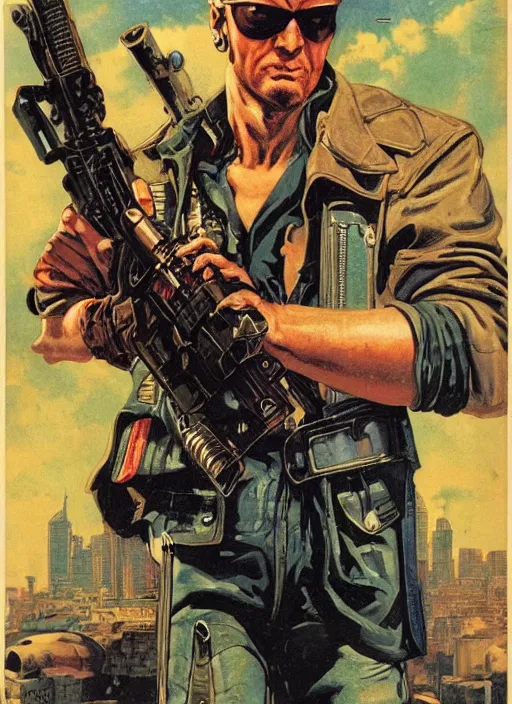 Image similar to cyberpunk mercenary. portrait by john philip falter and will eisner and gil elvgren