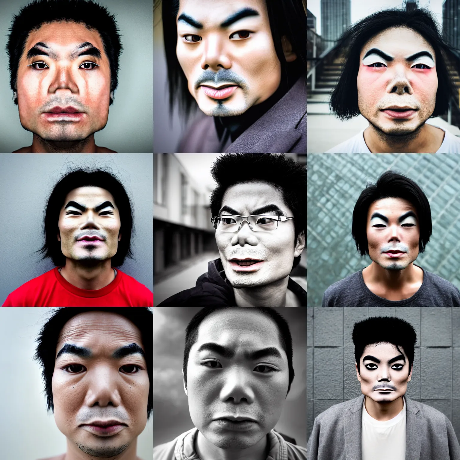 Prompt: face macro shot, asian michael jackson, overcast