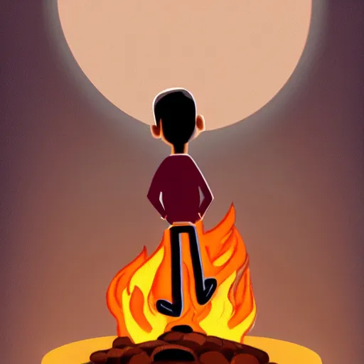 Prompt: a man sitting on a fire ball, disney pixar art