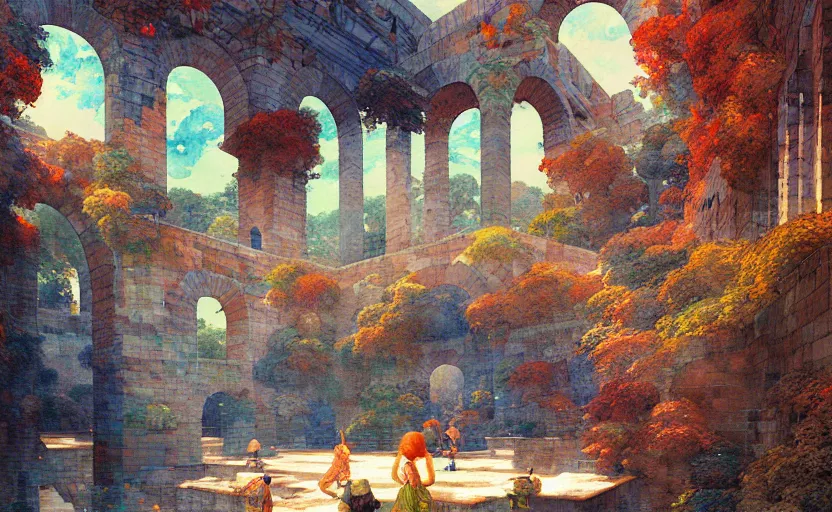 Image similar to tiled room squared waterway, aqueducts, fantasy. intricate, amazing composition, colorful watercolor, by ruan jia, by maxfield parrish, by marc simonetti, by hikari shimoda, by robert hubert, by zhang kechun, illustration, gloomy