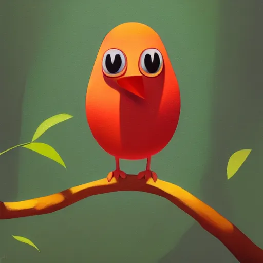 Prompt: goro fujita ilustration a cute little bird with its beak and two eyes, with red and yellow feathers perched on a branch in the leafy forest, painting by goro fujita, sharp focus, highly detailed, artstation