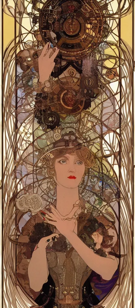 Prompt: a machine like apple in the priestess of hand, steampunk, by mucha, 8 k