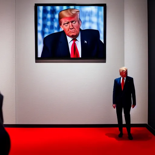 Image similar to trump watching a huge trump portrait in a museum, studio lighting, photography, highly detailed, 4 k