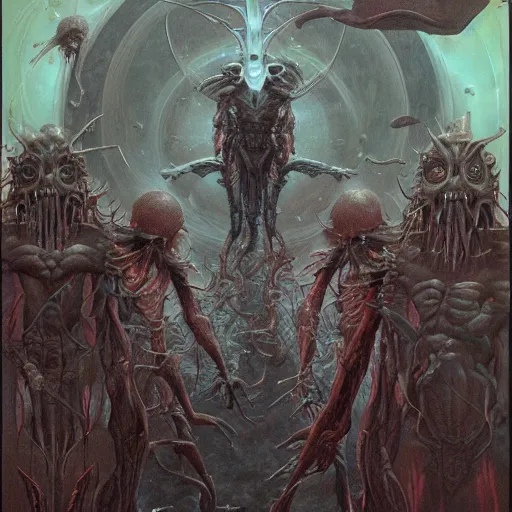 Image similar to Death metal cover art by Wayne Barlowe and Gigger and Bill Ellis, trending on artstation