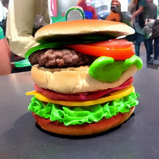 Prompt: photo ad presenting the all new caterpie burger from McDonald's made with real caterpies