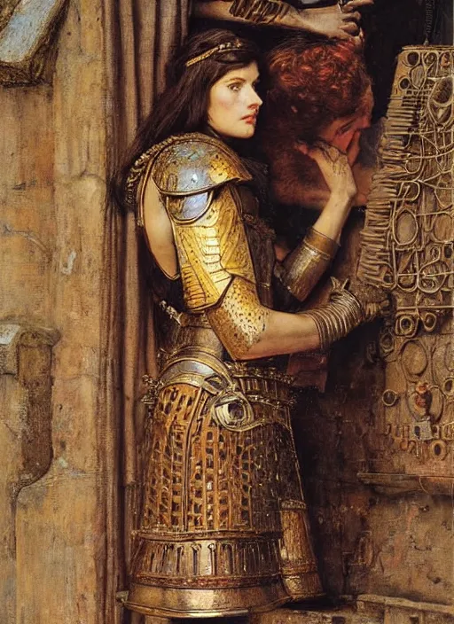 Prompt: portrait of helen of troy in armour outside the city walls, by lawrence alma tadema and rick berry and norman rockwell