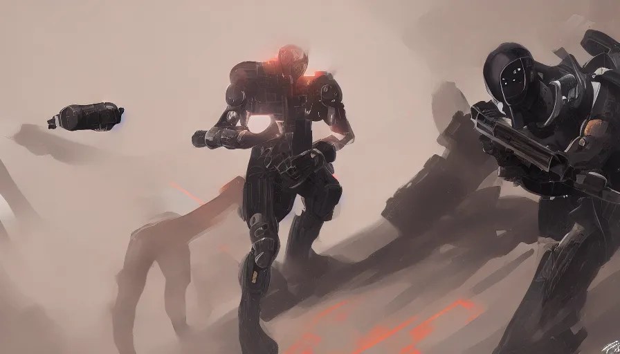 Prompt: cyborg ninja with laser gun in the night, very long shot, enviroment, extremely detailed, jama jurabaev, greig fraser, roger deakins, shaddy safadi, feng shu, neil blevins, trending on artstation, high quality, brush stroke