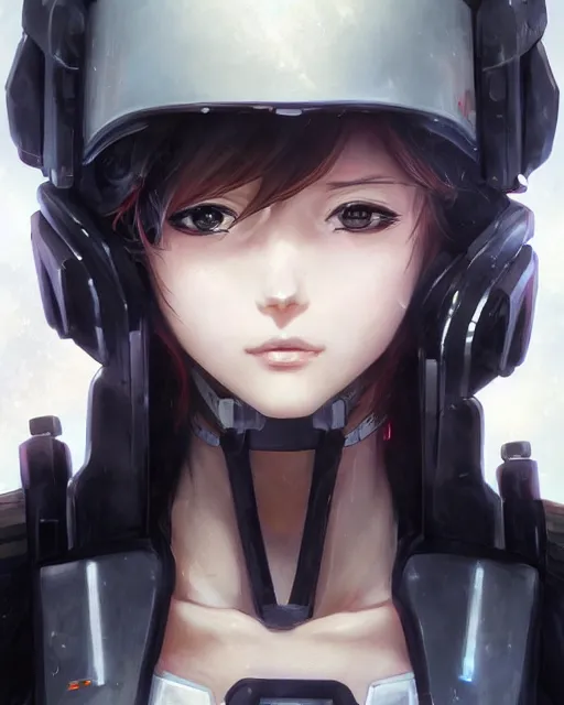 Image similar to nami, anime key visual of a young female swat officer, neon, cyberpunk, futuristic, white clothing, black vest, swat helmet, stunning, highly detailed, digital painting, smooth, soft focus, illustration, 4 k digital art from artstation by artgerm and greg rutkowski and alphonse mucha