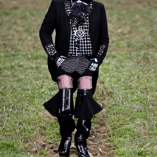 Prompt: a scarecrow doing a catwalk, by Karl Lagerfeld