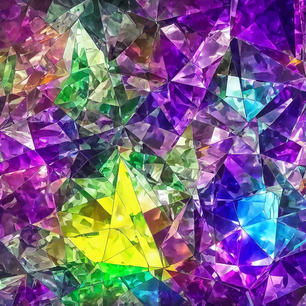 Prompt: prism cristal and old liquid amethyst gemstone multicolor emeraud pearl quartz saphir grenat fluorite stylized digital illustration video game icon global illumination ray tracing advanced technology stained glass