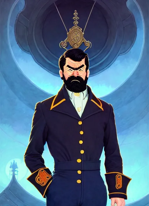 Prompt: captain haddock from tintin, art nouveau. symmetry, fantasy, intricate, elegant, highly detailed, colorful, dark colors, dramatic shadow, digital painting, artstation, concept art, art by artgerm and greg rutkowski and ruan jia and simon cowell