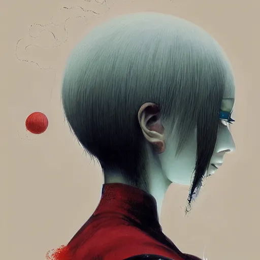 Image similar to beautiful! aesthetically pleasing! portrait of an anime goth clowngirl, painted by ilya kuvshinov!!! and zdzislaw beksinski