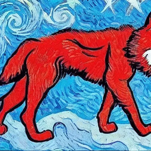 Image similar to communist wolf, retarded wolf, van gogh
