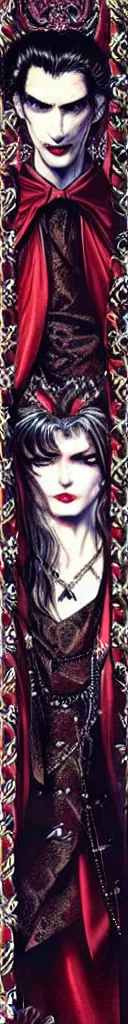 Image similar to elegant vampires, long hair, baroque, fancy clothing, striking beauty, extremely detailed, by ayami kojima