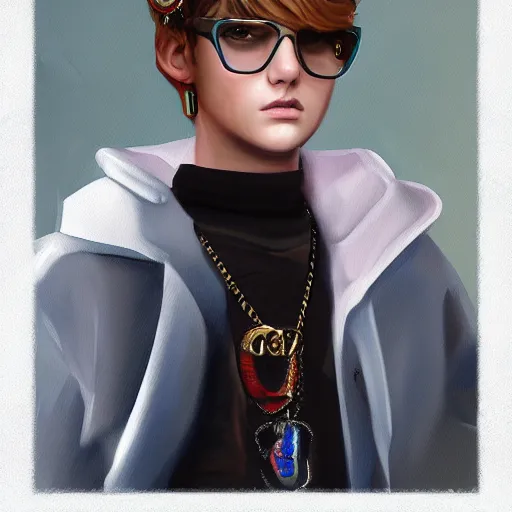 Image similar to cyberbully boy fashion, gucci catwalk, oil painting, digital art, ultradetailed, artstation