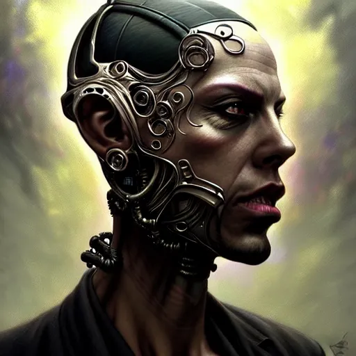 Image similar to front shot of a cyberpunk criminal character, intricate, elegant, highly detailed, centered, digital painting, artstation, concept art, smooth, sharp focus, illustration, artgerm, Tomasz Alen Kopera, Peter Mohrbacher, donato giancola, Joseph Christian Leyendecker, WLOP, Boris Vallejo, mugshot!!!!!