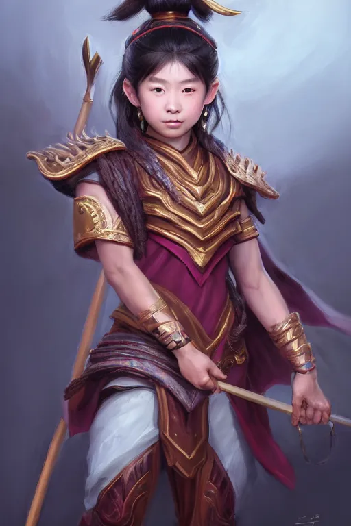 Image similar to a masterpiece portrait of nezha, handsome kid wear holding spear, fantasy character portrait, hyper detailed, digital painting, 8 k realistic, trending on artstation, sharp focus, dof, by ne zha ( 2 0 1 9 ), fenghua zhong, artgerm, ne zha from smite, tsuyoshi nagano, top lighting