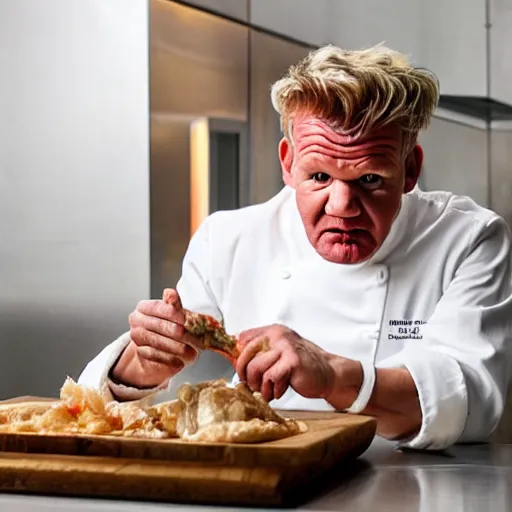 Image similar to Gordon Ramsay eating raw chicken