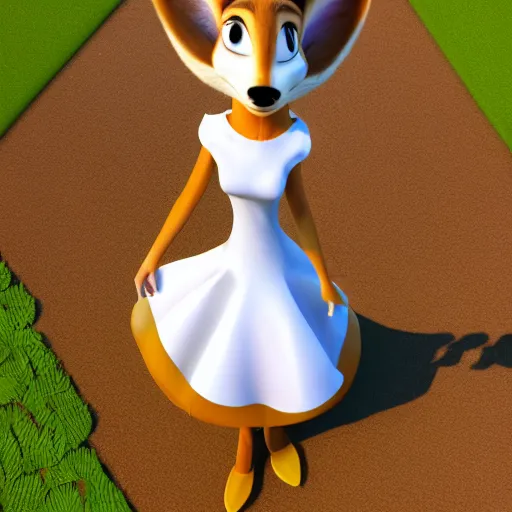 Image similar to portrait, 3 d render, anthropomorphic deer female, wearing long white dress, in the style of zootopia