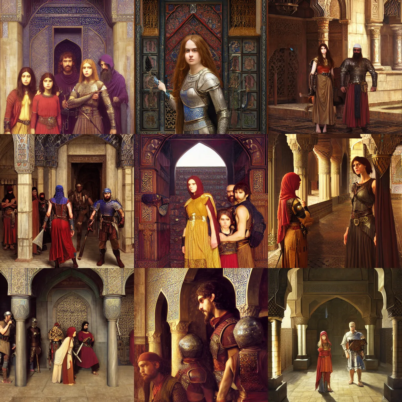 Prompt: dungeons and dragons defender of the mosque intricate portrait by john william waterhouse and Edwin Longsden Long and Theodore Ralli and Nasreddine Dinet, oil on canvas. Cinematic, hyper realism, dramatic lighting, high detail 8k