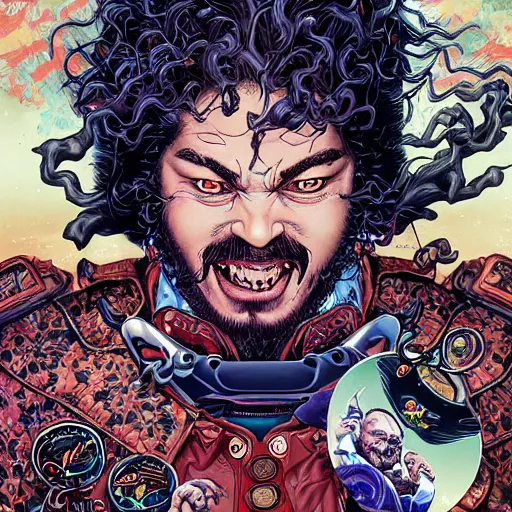 Prompt: portrait of crazy post malone punching, symmetrical, by yoichi hatakenaka, masamune shirow, josan gonzales and dan mumford, ayami kojima, takato yamamoto, barclay shaw, karol bak, yukito kishiro