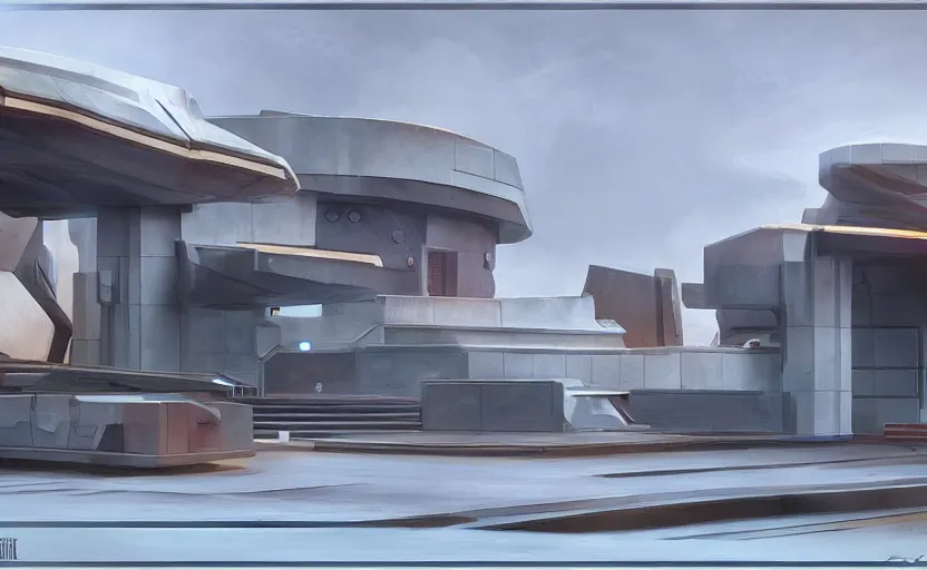 Image similar to Futuristic police station. By Frank Lloyd Wright, concept art, digital painting, unreal engine,highly detailded