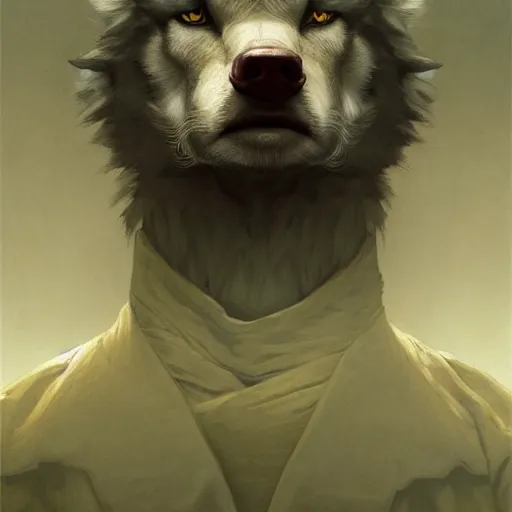 Image similar to Walter White as an anthropomorphic wolf, highly detailed, fullbody, artstation, dark fantasy, horror, concept art, smooth, sharp focus, illustration, art by greg rutkowski and orientalism and bouguereau and Zdzislaw Beksinski, good clear quality, lighting, biology, symmetrical artwork, perfect face, 135 mm, cinematic, hyper realism, high detail, octane render, 8k, chrome accents