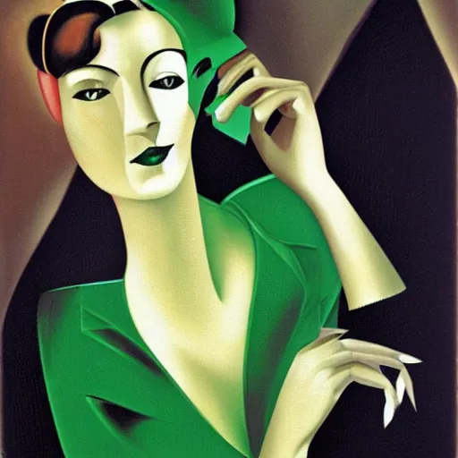 Prompt: portrait of an elegant woman in the 1 9 3 0 s driving a green car, by tamara de lempicka