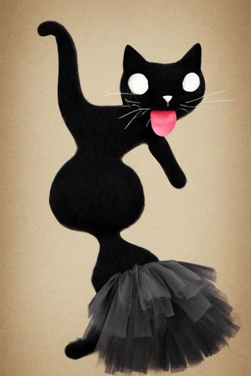 Prompt: Black cat wearing a tutu, funny, trending on artstation