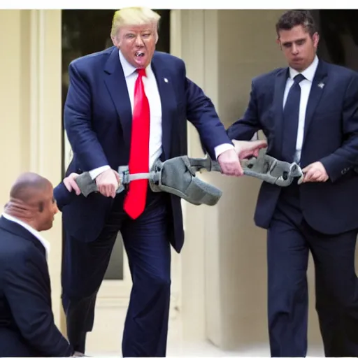 Image similar to News still of Donald Trump being handcuffed and arrested at mar-a-lago