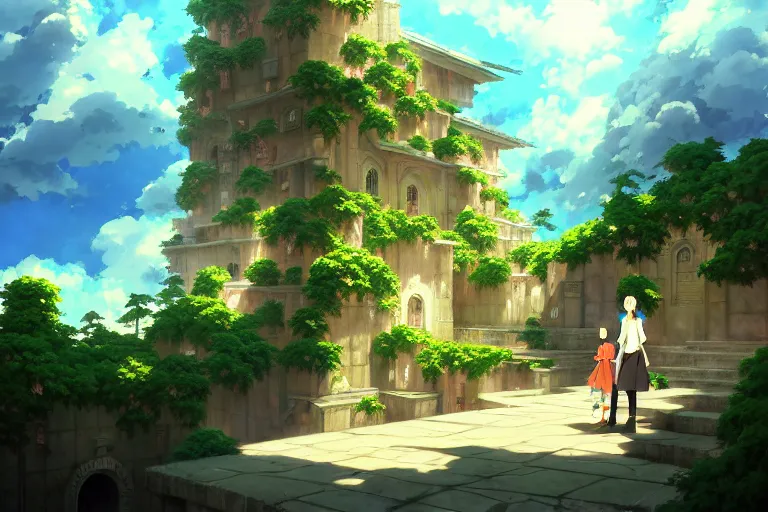 Prompt: baroque oil painting of anime key visual environment concept art of anime hanging gardens of babylon, brutalist, dark fantasy, rule of thirds, digital cel shading, fake hidden detail, trending on pixiv fanbox, acrylic palette knife and brush, style of makoto shinkai studio ghibli genshin impact jamie wyeth james gilleard greg rutkowski