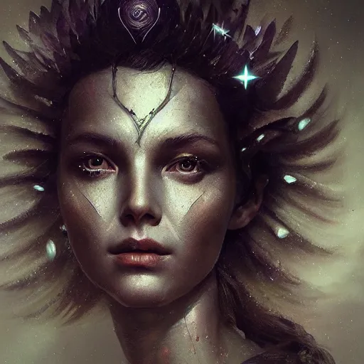 Image similar to photo realistic image of a goddess of stars, stunning 3 d render inspired art by istvan sandorfi and greg rutkowski, perfect facial symmetry, realistic, highly detailed attributes and atmosphere, dim volumetric cinematic lighting,