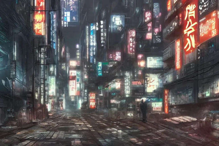 Image similar to tokyo cyberpunk dystopian street concept art