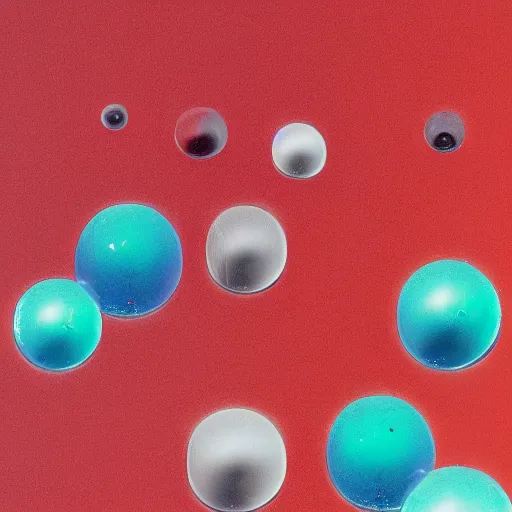Prompt: glass spheres on a red cube, diffusion