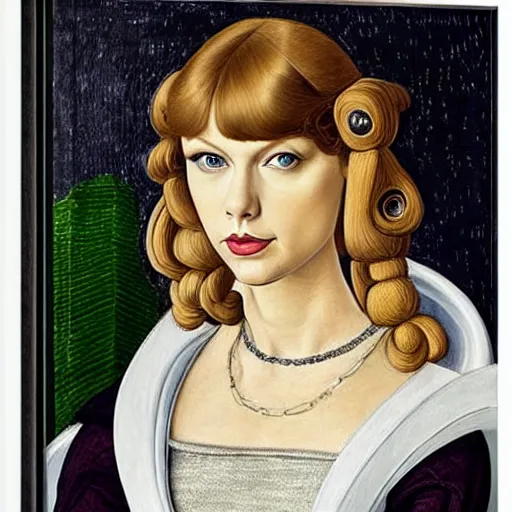 Prompt: taylor swift as princess leia, elegant portrait by sandro botticelli, detailed, symmetrical, intricate